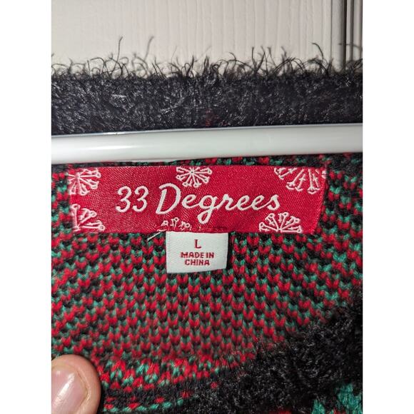 Womens Ugly Christmas Sweater 33 degrees Plaid Sequin Snowman Holiday Size Large - Picture 3 of 11